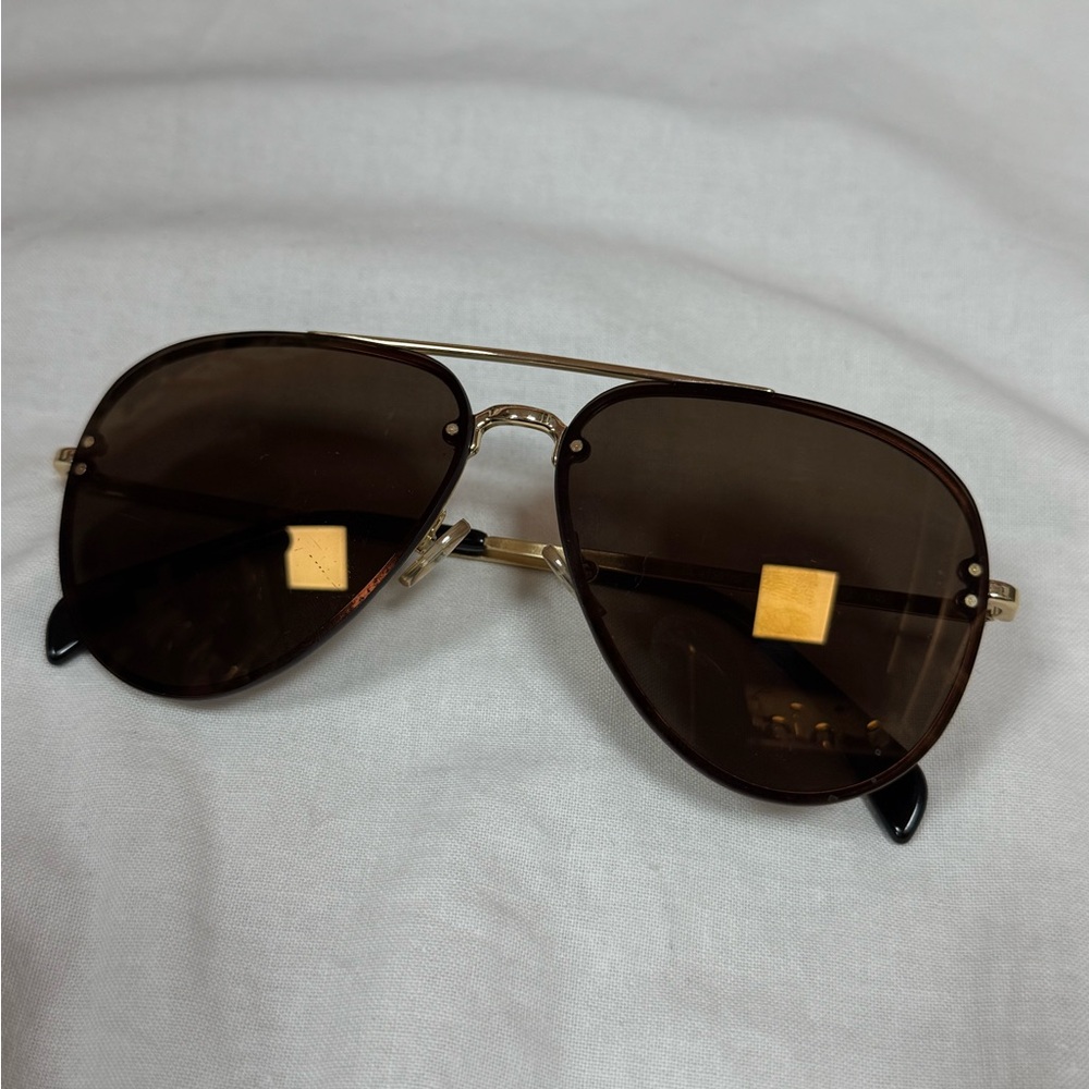 Celine Gold and Brown Aviator Sunglasses